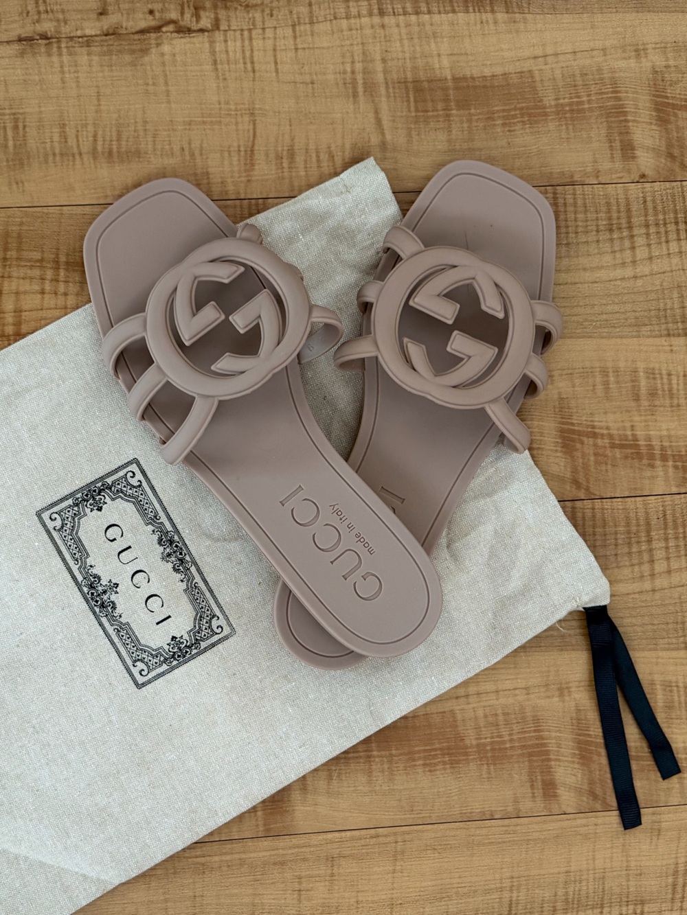 GG Palma Sandals Blush Beige Nude Rubber Slides US7
